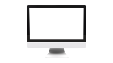 Modern desktop pc monitor display with blank screen isolated on transparent white background, clipping path