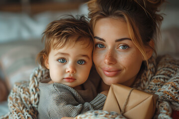 Obraz premium a mother with her little son at home.