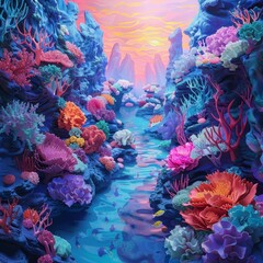 Explore the shimmering depths of a holographic coral reef, where the boundaries between reality and imagination blur and merge