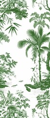 An illustrative pattern featuring a variety of tropical plants, exuding a lush jungle ambiance in a vertical orientation