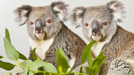 Obraz premium Koalas in their natural habitat, perfect for wildlife and environmental themes.