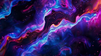 Fototapeta premium Swirling neon hues against a backdrop of midnight blackness.