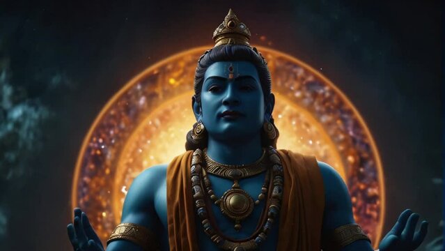 Hindu god Krishna meditation yoga with chakras in the background Generative AI