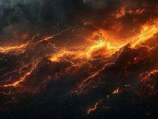 orange lightning storm in dark cloud