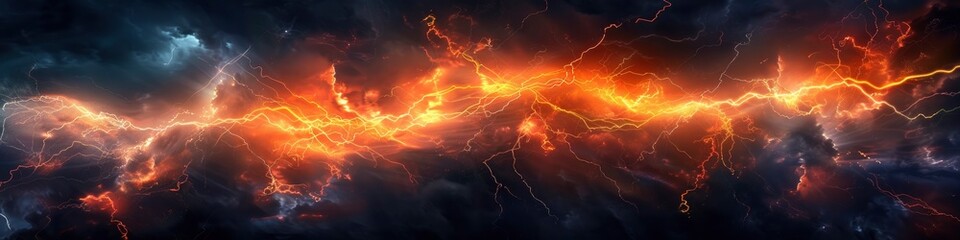 orange lightning storm in dark cloud