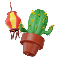 Festa junina celebration with cactus and pennants
