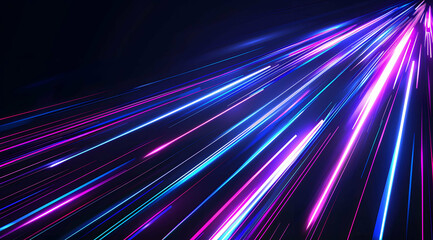 3d Render, Blue purple light line through dark background, hyper speed warp in space.