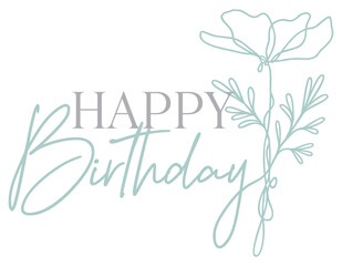 Happy Birthday Floral Art | Continuous Line Flower | Abstract Unique Wildflower Design | One Line Vector Drawing