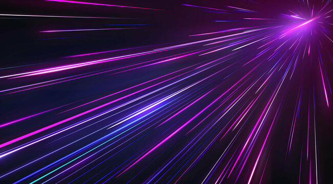 3d Render, Blue purple light line through dark background, hyper speed warp in space.