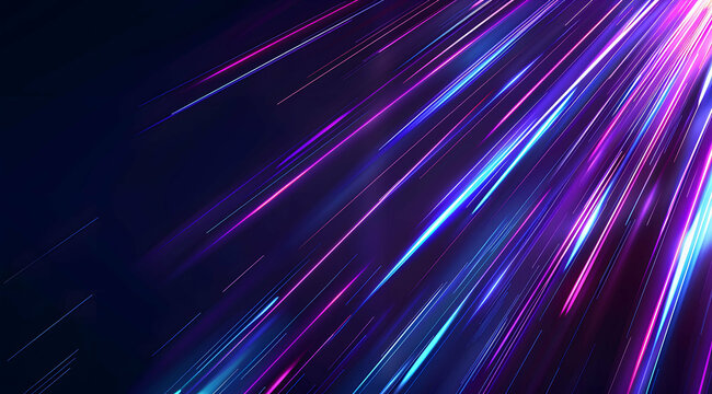 3d Render, Blue purple light line through dark background, hyper speed warp in space.