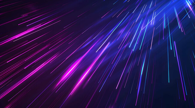 3d Render, Blue purple light line through dark background, hyper speed warp in space.
