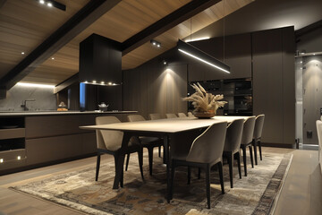 Modern kitchen interior design with dim lighting