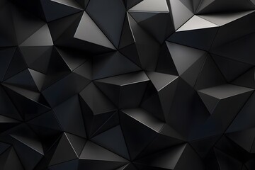 Abstract 3d texture, black crystal background, faceted texture, macro panorama, wide panoramic polygonal wallpaper | Generative AI
