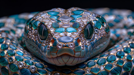 Intricately designed snake with jewel-like scales.
