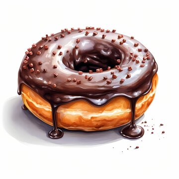 recommend clip art: Donut. Chocolate donut. Tasty doughnut clipart. Watercolor illustration. Generative AI. Detailed illustration.