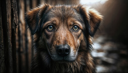 Expressive Portrait of a Soulful Dog with Deep Eyes