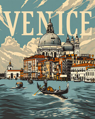 Venice skyline retro vector travel poster