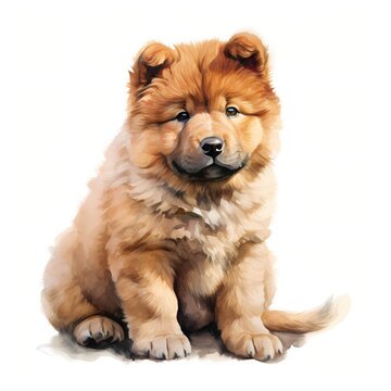 recommend clip art: Chow chow. Puppy dog. Chow clipart. Watercolor illustration. Generative AI. Detailed illustration.