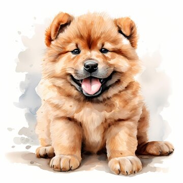 recommend clip art: Chow chow. Puppy dog. Chow clipart. Watercolor illustration. Generative AI. Detailed illustration.