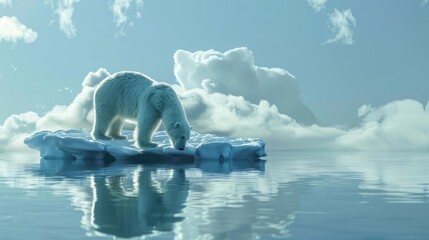 A polar bear stranded on a melting iceberg, highlighting the impact of rising sea temperatures on Arctic wildlife