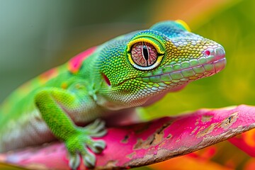 Fototapeta premium Beautiful color madagascar giant day gecko on dry