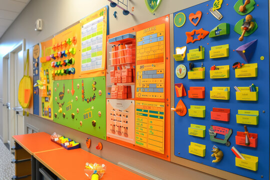 Colorful Classroom Wall with Visual Aids for Students with Autism