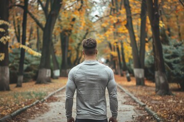 Full length rear view of fit man standing on path