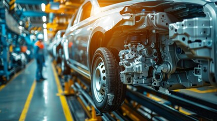 Fototapeta premium a team conducting a quality check on automotive parts in a factory