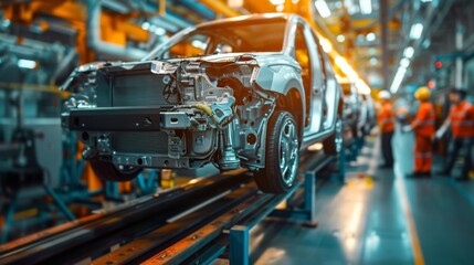 Fototapeta premium a team conducting a quality check on automotive parts in a factory