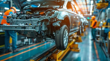 Fototapeta premium a team conducting a quality check on automotive parts in a factory