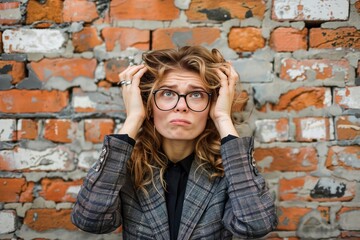 Fototapeta na wymiar Portrait of confused businesswoman wearing eyeglass