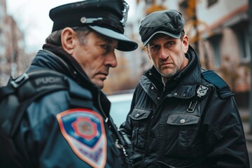 Fototapeta premium Middle aged policeman arresting a man