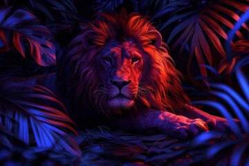 Majestic Lion Resting in Jungle