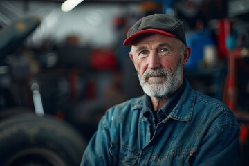 Portrait of professional mechanic at automobile