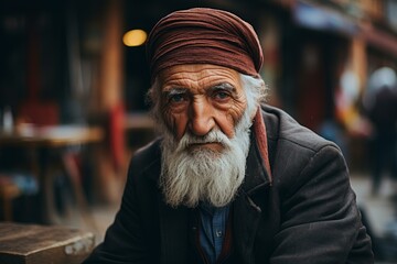 Turk old man turkish city. Happy arab. Generate Ai
