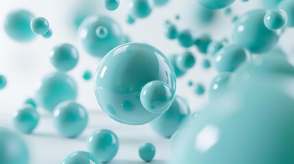 3d render of abstract background with turquoise spheres floating in the air. 