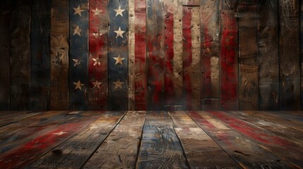 American flag and wooden boards. 