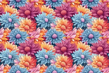 Vibrant pattern of multicolored gerbera daisies with a seamless design
