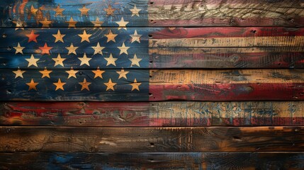 American flag and wooden boards. 