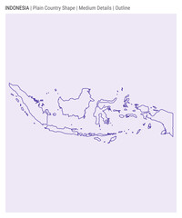 Fototapeta premium Indonesia plain country map. Medium details. Outline style. Shape of Indonesia. Vector illustration.