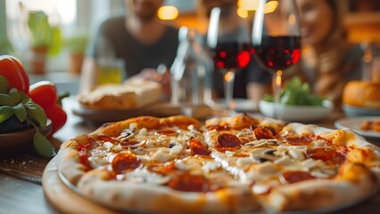 Every Slice of Joy: Home as a Pizza Party with Friends. Concept Pizza Party, Home Gathering, Friendships, Joyful Moments, Casual Get-Together