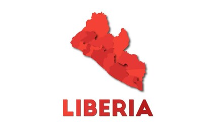 Liberia map showing regions. Animated country map with title. 4K resolution animation.