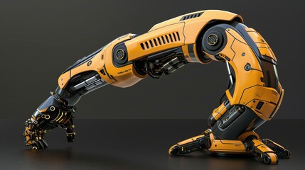 3D rendering of a robotic arm, showcasing technological innovation and precision engineering.