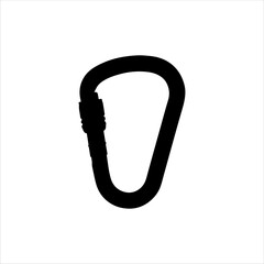 Black carabiner silhouette isolated on white background. Carabiner icon vector illustration.