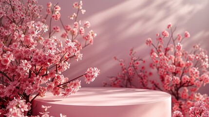 Springtime Display of Pink Blossoms and Shadows.
