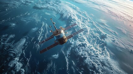 Obraz premium satellite observing the rise of sea levels associated with global warming.