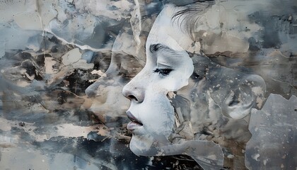 abstract face of a woman eyes closed fading image
