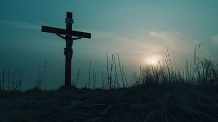 Blank area for text next to a silhouette of Jesus on the cross