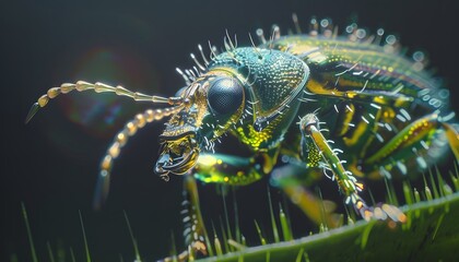 closeup of green beetle insect macro eyes antenna bug