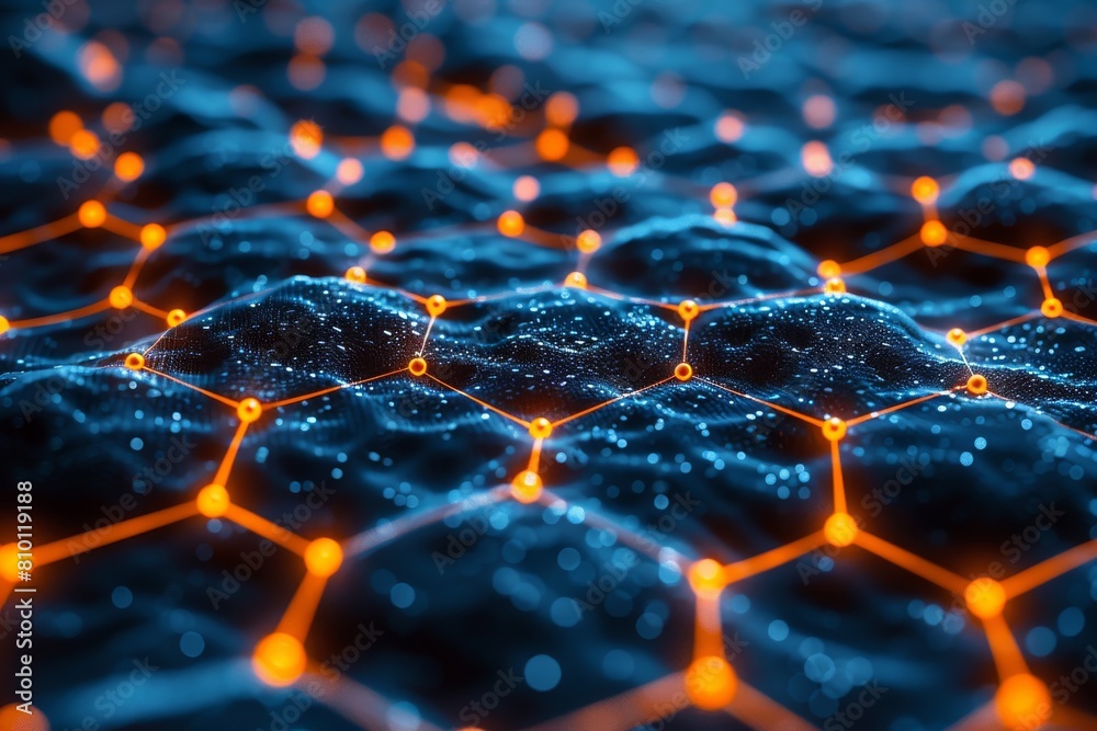 Poster a digital representation of a network with glowing nodes and connections symbolizing connectivity